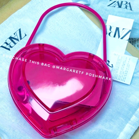 Zara Barbie pink heart shaped clear box bag SZ M , 2023 fits plus cell - Picture 1 of 11